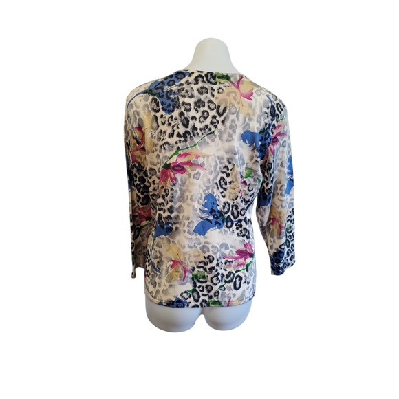 Nancy Bolen City Girl Top Med Y2K Glam Leopard Floral Sequin Knit Beaded Sweater - Picture 7 of 10